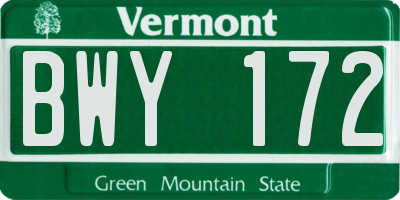 VT license plate BWY172