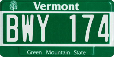 VT license plate BWY174