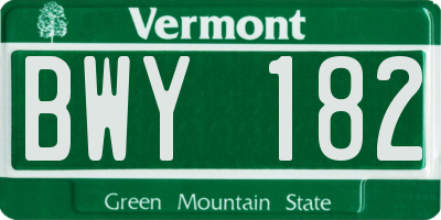 VT license plate BWY182