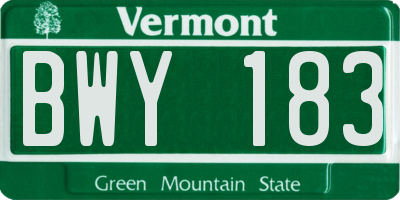 VT license plate BWY183