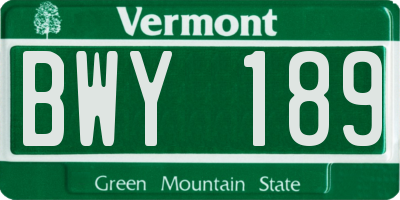 VT license plate BWY189