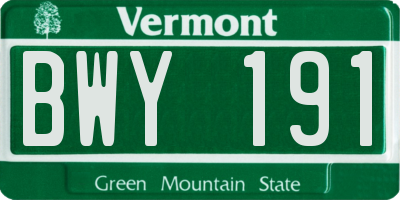 VT license plate BWY191