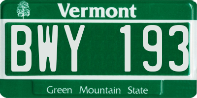 VT license plate BWY193
