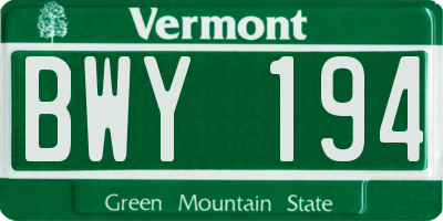VT license plate BWY194