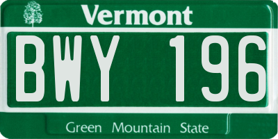 VT license plate BWY196