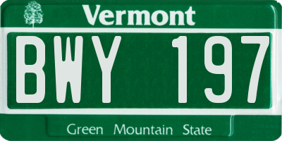 VT license plate BWY197