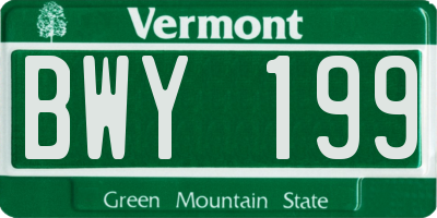VT license plate BWY199