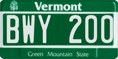 VT license plate BWY200