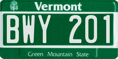 VT license plate BWY201