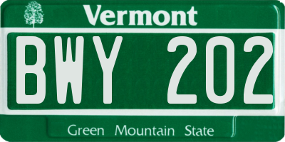 VT license plate BWY202