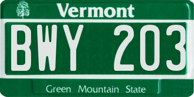 VT license plate BWY203
