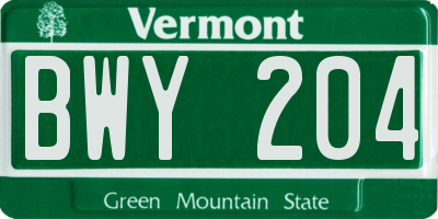 VT license plate BWY204