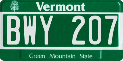 VT license plate BWY207
