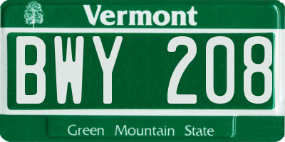 VT license plate BWY208