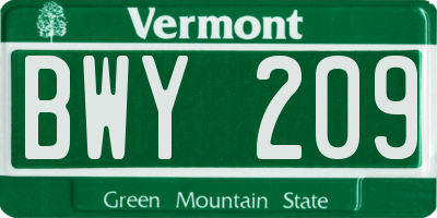 VT license plate BWY209