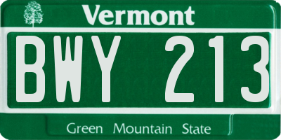 VT license plate BWY213