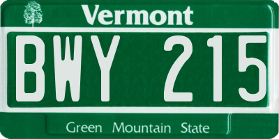 VT license plate BWY215