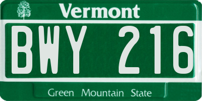 VT license plate BWY216