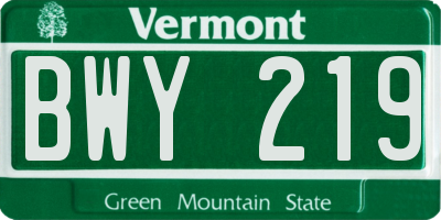 VT license plate BWY219