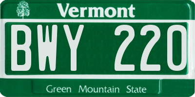 VT license plate BWY220