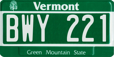 VT license plate BWY221