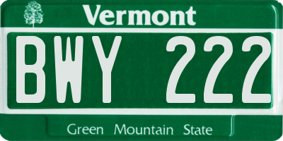 VT license plate BWY222