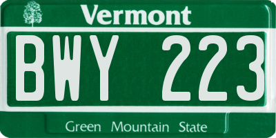 VT license plate BWY223
