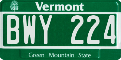 VT license plate BWY224