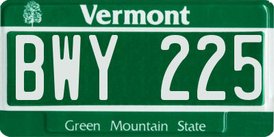 VT license plate BWY225