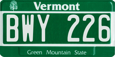 VT license plate BWY226