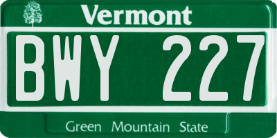 VT license plate BWY227