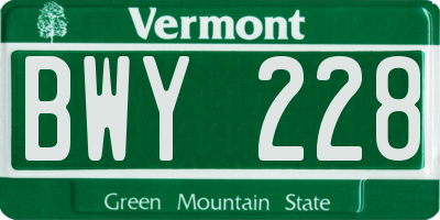 VT license plate BWY228