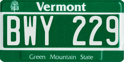 VT license plate BWY229