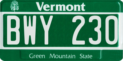 VT license plate BWY230