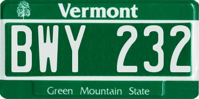 VT license plate BWY232