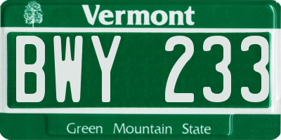 VT license plate BWY233