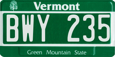 VT license plate BWY235