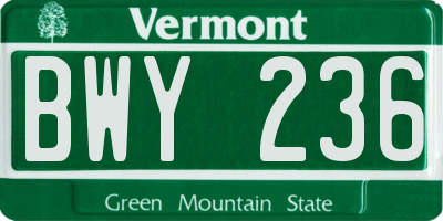 VT license plate BWY236