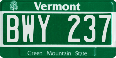 VT license plate BWY237