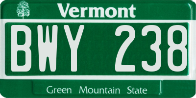 VT license plate BWY238