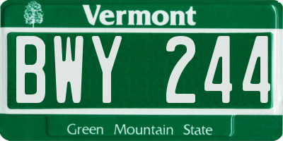 VT license plate BWY244