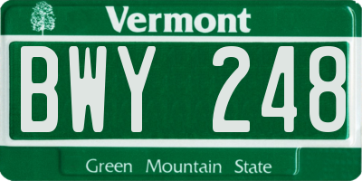 VT license plate BWY248