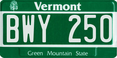 VT license plate BWY250
