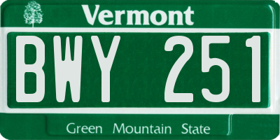 VT license plate BWY251