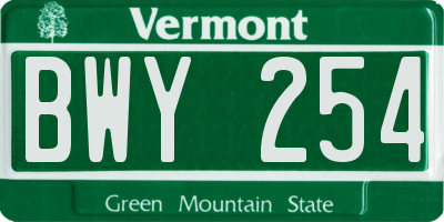 VT license plate BWY254