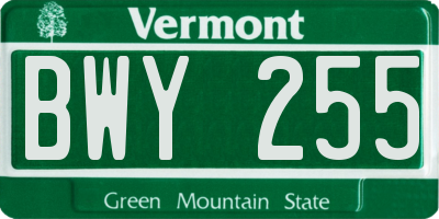 VT license plate BWY255