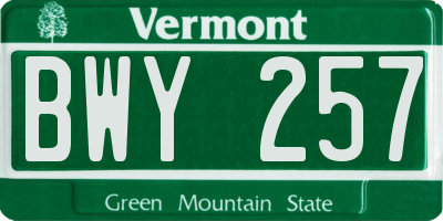 VT license plate BWY257