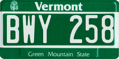 VT license plate BWY258
