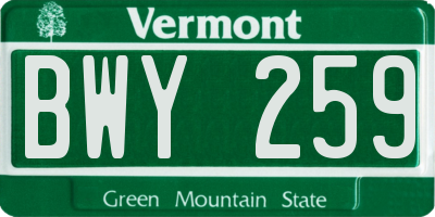 VT license plate BWY259