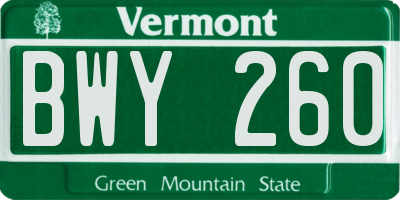 VT license plate BWY260